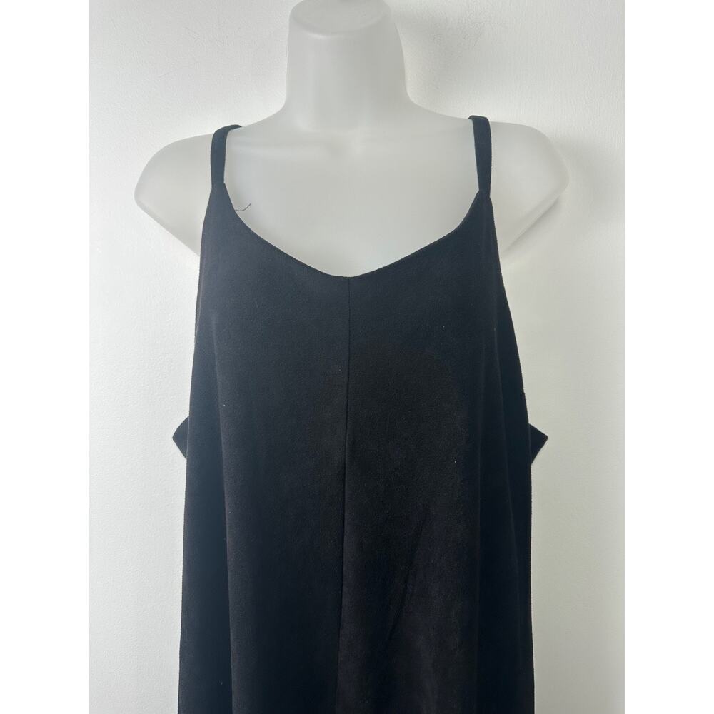 Lucca Women's L Wide Leg Crop Jumpsuit Sleeveless Casual Black Faux Suede D38 - Picture 2 of 8